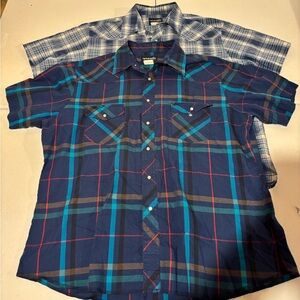 Lot Of 2 Wrangler Western Pearl Snap Short Sleeve Plaid Shirts Men’s Size XL